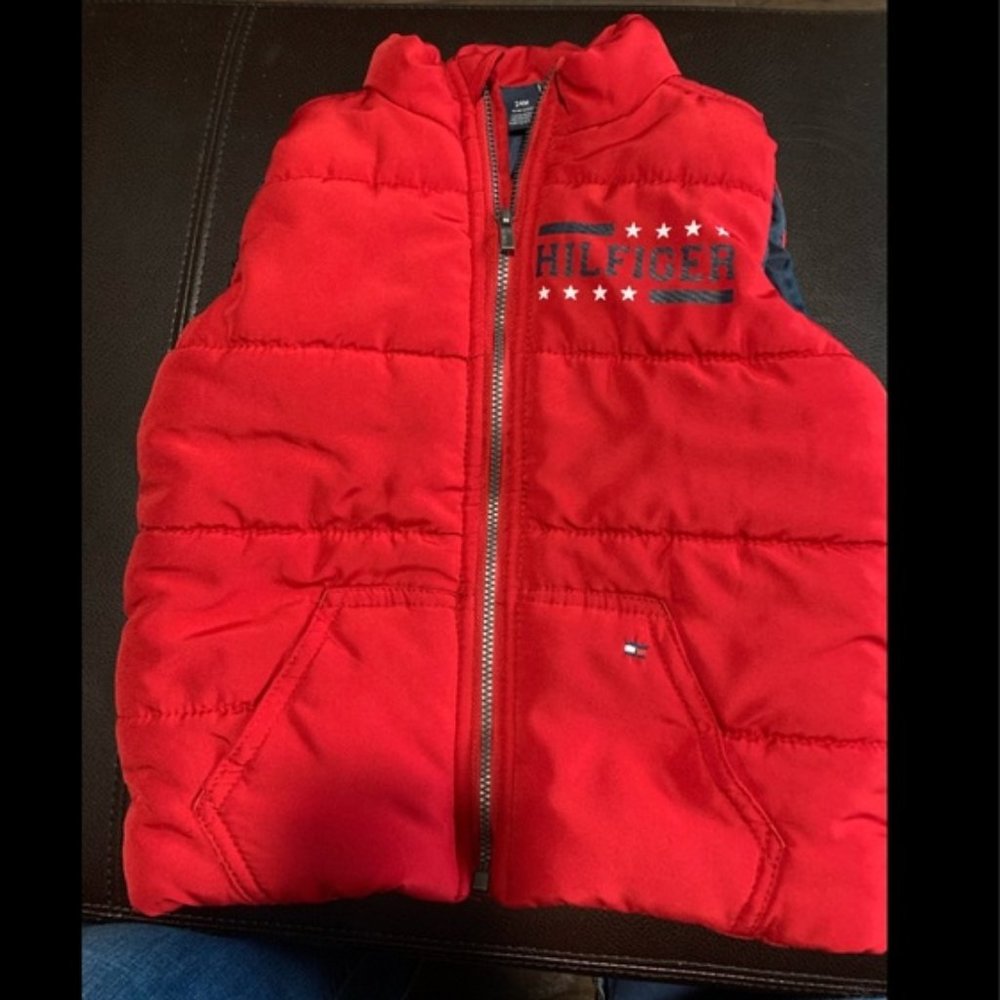 Tommy Hilfiger Baby Boy's Red Puffer Full Zip Vest, Size 24M